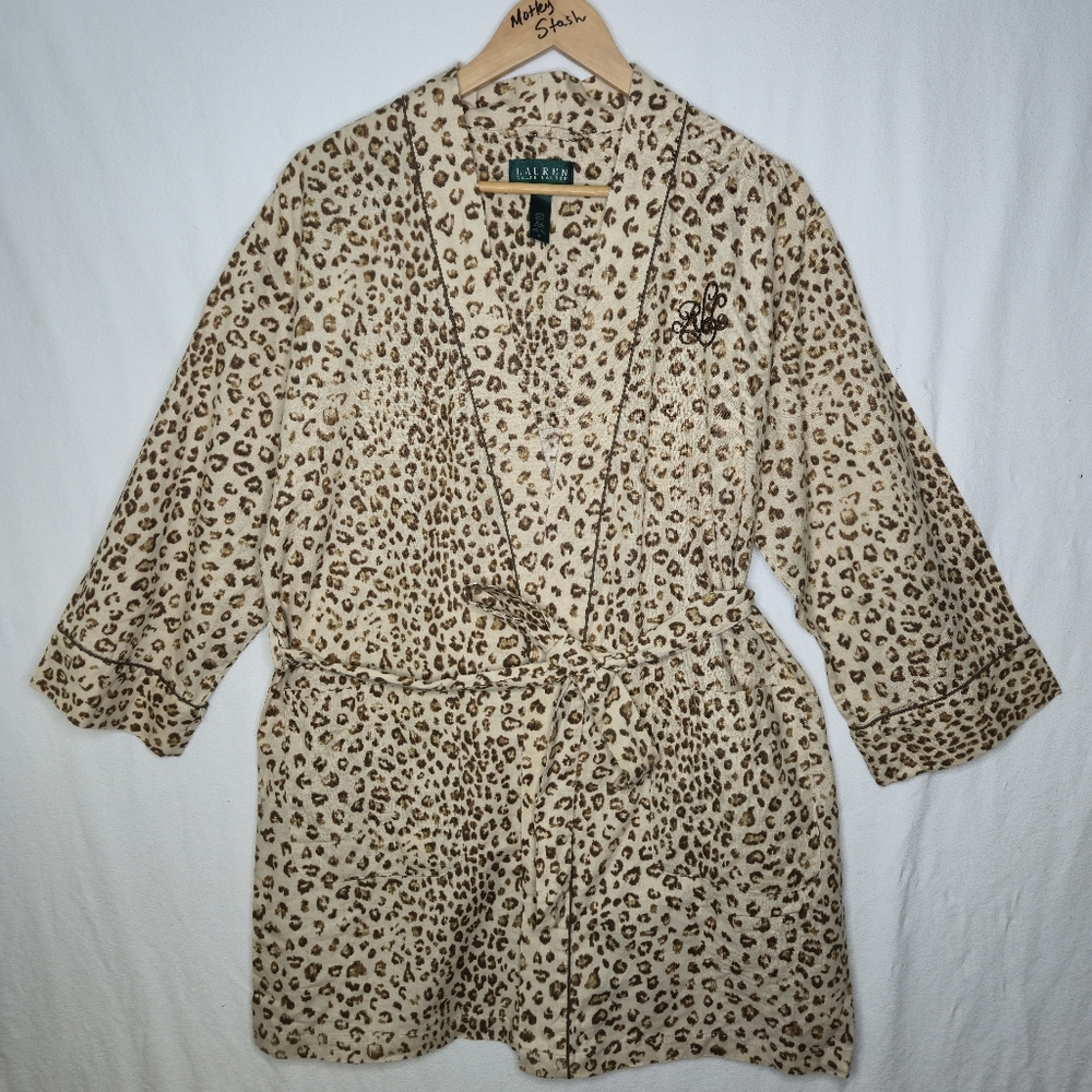 Lauren Ralph Lauren Ladies Robe With Cheetah Animal Print Self Tie  Size Small